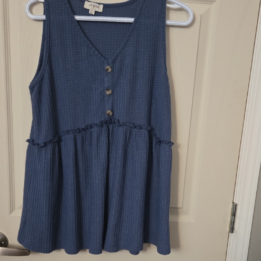 Umgee Blue Button-Front Tank Top